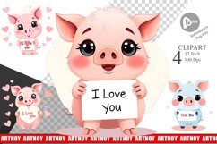 Valentine Pig Cartoon Clipart Product Image 1