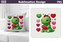 Valentine Dino Pillow Design | Dinosaur Heart Valentines Day Product Image 1