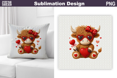 Highland Cow Valentine Heart Pillow Design Product Image 1