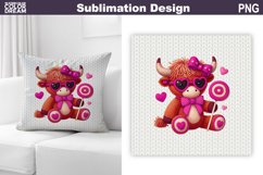 Highland Cow Valentine Heart Pillow Design Product Image 1