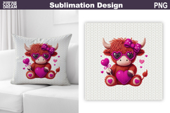Highland Cow Valentine Heart Pillow Design Product Image 1