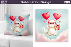 Valentine Cat Pillow Design | Valentines Day Sublimation Product Image 1