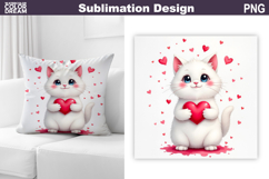 Valentine Cat Pillow Design | Valentines Day Sublimation Product Image 1