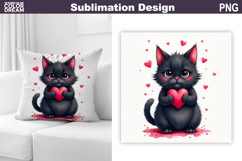 Valentine Cat Pillow Design | Valentines Day Sublimation Product Image 1