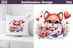 Cute Fox Valentine Pillow Design | Valentine Animal PNG Product Image 1