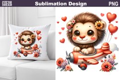 Cute Lion Cub Valentine Pillow Design | Valentine Animal PNG Product Image 1