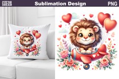 Cute Lion Cub Valentine Pillow Design | Valentine Animal PNG Product Image 1