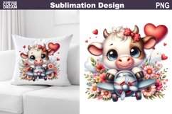 Cute Cow Valentine Pillow Design | Valentine Animal PNG Product Image 1