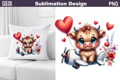 Cute Cow Valentine Pillow Design | Valentine Animal PNG Product Image 1