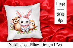 Cute bunny and owl clipart. Frends. Pillow clipart Product Image 1