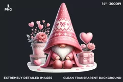 Pink Valentine Gnome with heart balloon PNG clipart Product Image 2