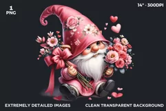 Valentine Pink Gnome PNG clipart, Pastel gnome with flowers Product Image 2