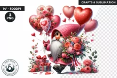 Valentine Pink Gnome PNG clipart, Pastel gnome with flowers Product Image 1