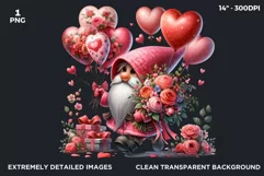 Valentine Pink Gnome PNG clipart, Pastel gnome with flowers Product Image 2
