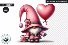 Valentine Pink Gnome with Heart balloon PNG clipart, Pastel Product Image 1