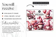 Valentine Pink Gnome with Heart balloon PNG clipart, Pastel Product Image 3