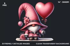 Valentine Pink Gnome with Heart balloon PNG clipart, Pastel Product Image 2