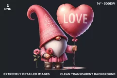 Valentine Pink Gnome with Heart balloon PNG clipart, Pastel Product Image 2