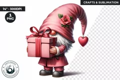 Valentine Pink Gnome with gift PNG clipart, Pastel gnome Product Image 1