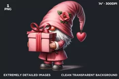 Valentine Pink Gnome with gift PNG clipart, Pastel gnome Product Image 2