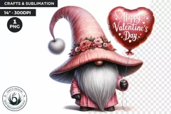 Valentine Pink Gnome with Heart balloon PNG clipart, Pastel Product Image 1