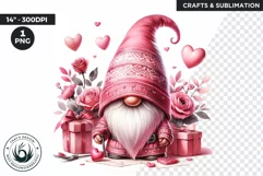Valentine Pink Gnome PNG clipart, Pastel Romantic gnome Product Image 1