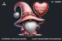 Valentine Pink Gnome with Heart balloon PNG clipart, Pastel Product Image 2