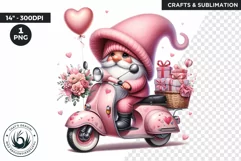 Pink Valentine Gnome in vespa PNG clipart Product Image 1
