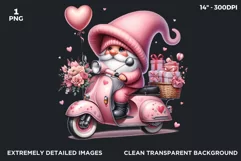 Pink Valentine Gnome in vespa PNG clipart Product Image 2