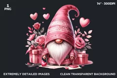 Valentine Pink Gnome PNG clipart, Pastel Romantic gnome Product Image 2