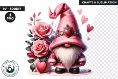 Valentine Pink Gnome PNG clipart, Pastel gnome with flowers Product Image 1