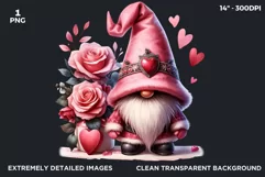 Valentine Pink Gnome PNG clipart, Pastel gnome with flowers Product Image 2