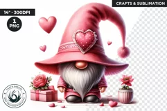 Valentine Pink Gnome with gift PNG clipart, Pastel gnome Product Image 1