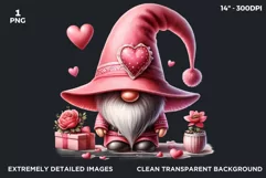 Valentine Pink Gnome with gift PNG clipart, Pastel gnome Product Image 2