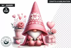 Pink Valentine Gnome with heart balloon PNG clipart Product Image 1