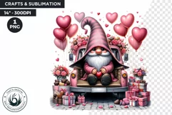 Valentine Pink Gnome with heart balloons clipart, Love gnome Product Image 1
