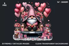 Valentine Pink Gnome with heart balloons clipart, Love gnome Product Image 2
