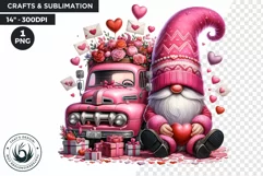 Valentine Pink Gnome with hearts clipart, Love gnome Product Image 1