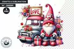 Valentine Pink Gnome with truck clipart, Love gnomes PNG Product Image 1