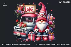 Valentine Pink Gnome with truck clipart, Love gnomes PNG Product Image 2