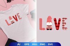 Love Text With Little Gnome in Red Plaid Pattern Sublimation Product Image 1