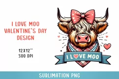 Cute highland cow, I love moo Sublimation PNG. Product Image 1