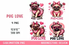 Cute pug love Sublimation PNG. Valentine's day. Product Image 1