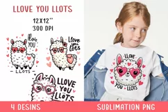 Llove you llots Llama SUBLIMATION PNG. Valentine's day. Product Image 1