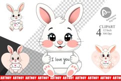 Valentine Rabbit Cartoon Clipart Product Image 1