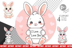 Valentine Rabbit Cartoon Clipart Product Image 1
