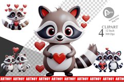 Valentine Raccoon Clipart Product Image 1