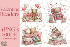 Valentine Reading Animals Clipart for Classroom Crafts Product Image 1