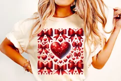 Valentine's Day Glitter Coquette Bow PNG, Valentine's Hearts Product Image 1