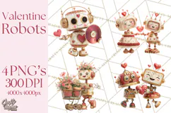 Valentine Robot Png Clipart, Cute Valentine Characters Product Image 1